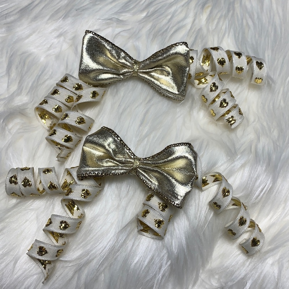 Golden Queen of Hearts Hair Bow with Cute Ribbon Curls